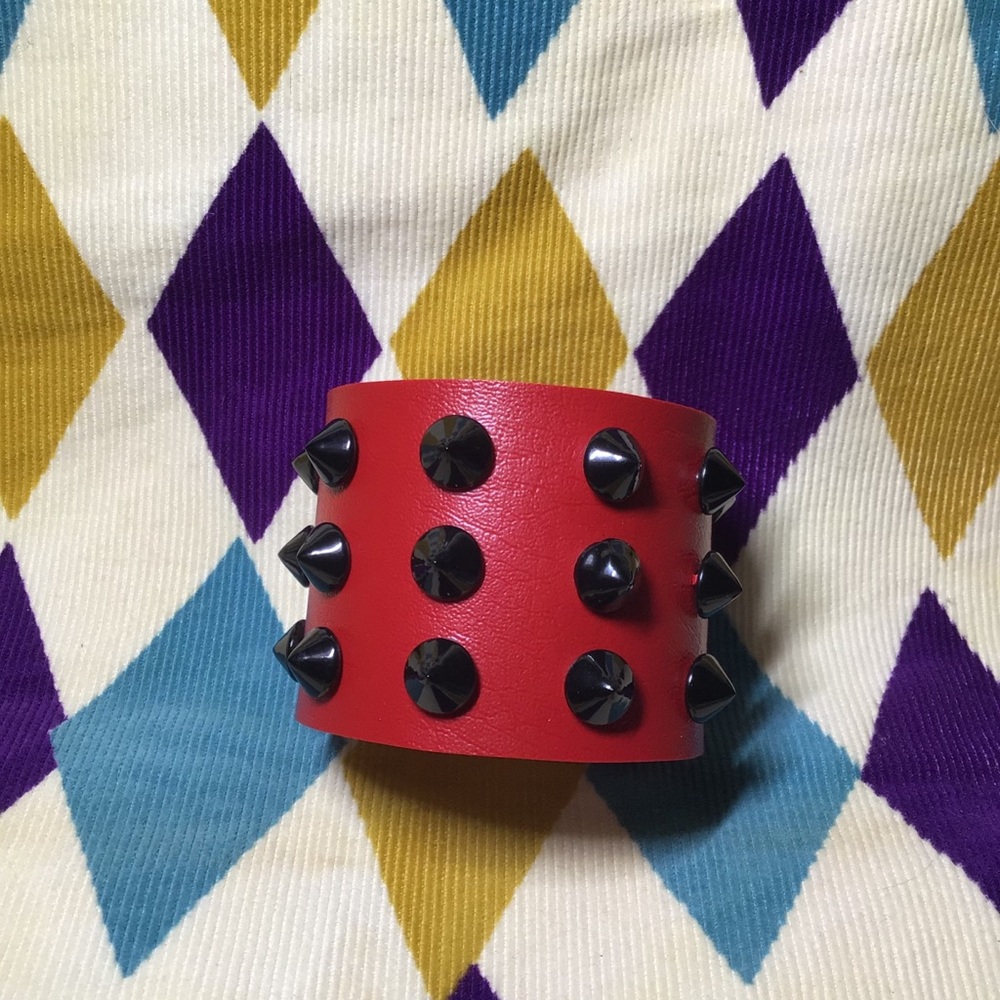 Red punk rock stud spikes bracelet